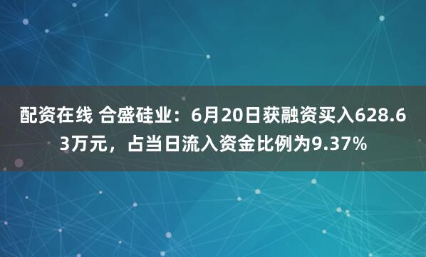 配资在线 合盛硅业：6月20日获融资买入628.63万元，占当日流入资金比例为9.37%